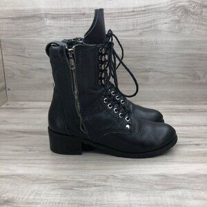 Ali Macgraw Boots Womens 7.5 Deffinir Black Leather Lace Up double Zip Shoes